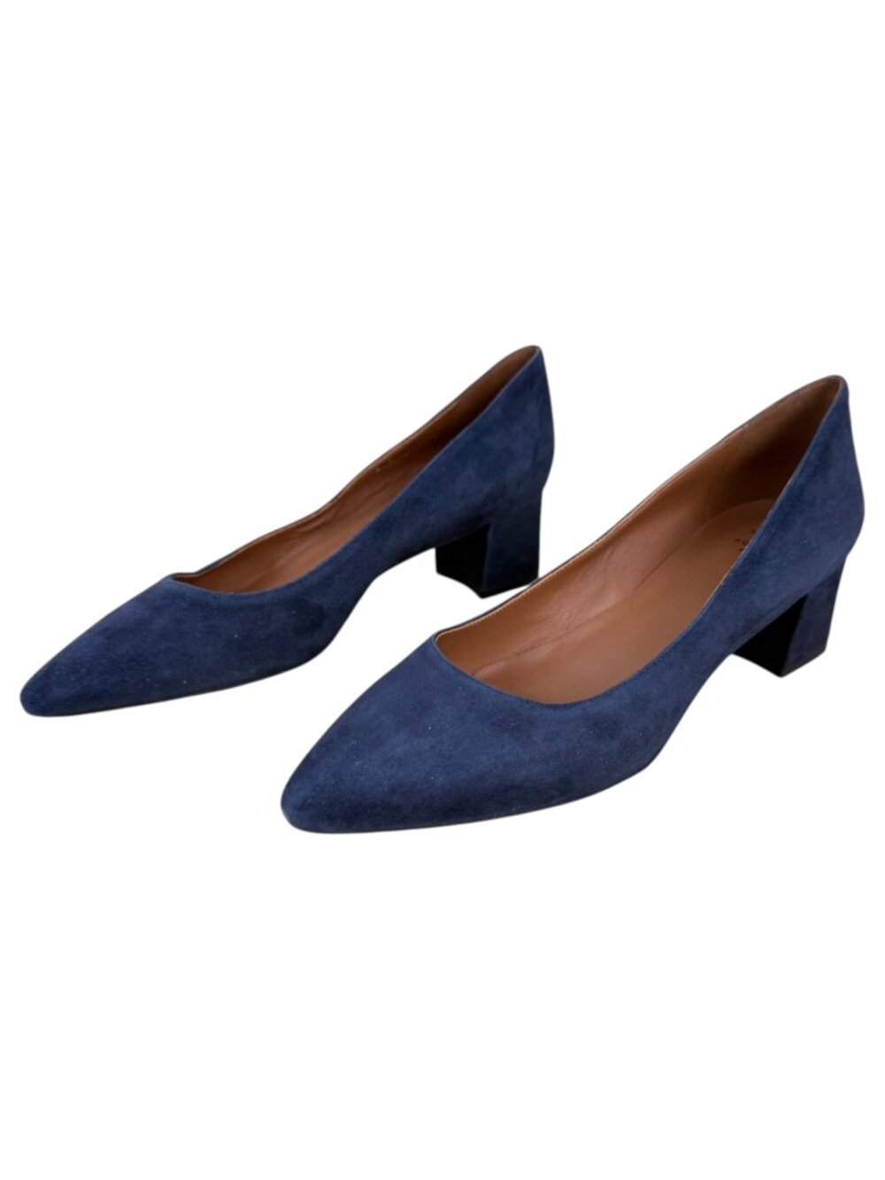 Aquatalia Pasha Heels Navy Blue Suede Low Block Heel (9M)